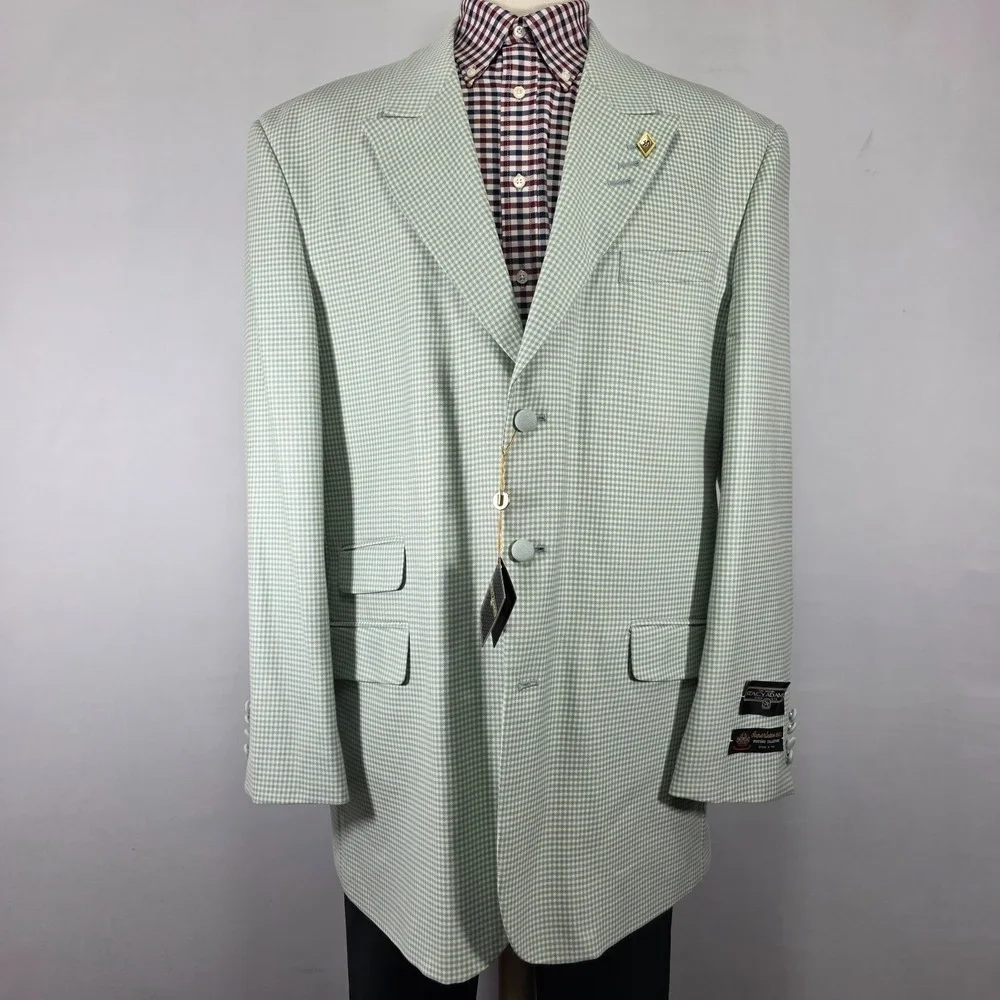 Stacy Adams‎ Men's Sport Coat Blazer Three Button Teal Green Peak Poly 44L NEW